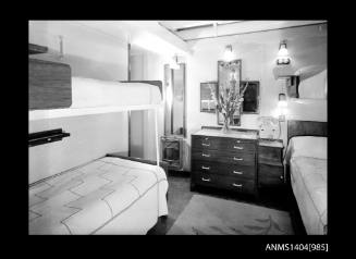Negative depicting interior of cabin aboard a P&O Orient passenger liner