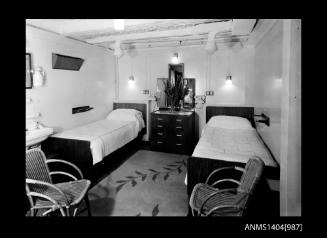 Negative depicting interior of cabin aboard a P&O Orient passenger liner