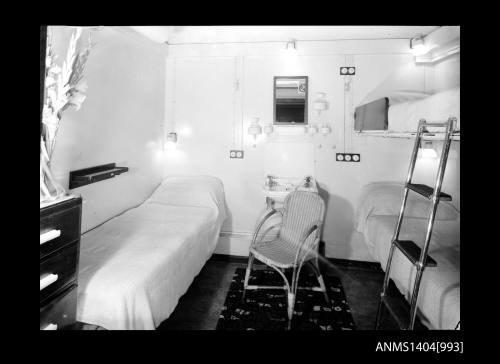 Negative depicting interior of cabin aboard a P&O Orient passenger liner