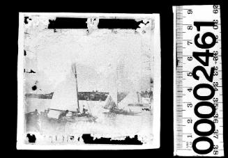 Badly damaged image of cutters sailing on Sydney Harbour, New South Wales