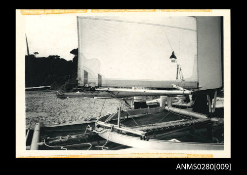 Trampoline and base of sail of catamaran QUEST III