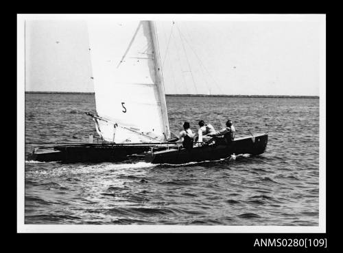 Catamaran under sail off Cabrillo Beach, California  