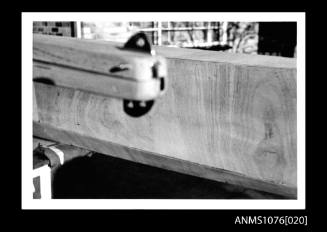 Black and white photograph of front end of centre beam of prototype ATLANTIS