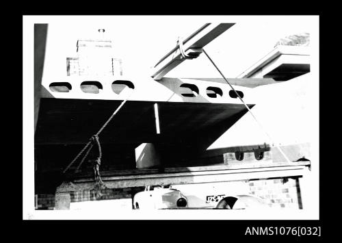 Black and white photograph of the under side of the deck of prototype ATLANTIS