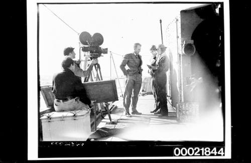 Filming the WWII melodrama 'Always Another Dawn' on board a RAN warship