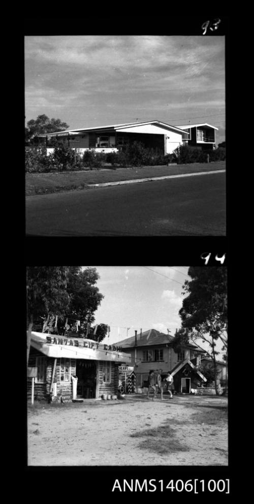Negative depicting two shots of tourism in Surfers Paradise, circa 1960s, including the houses of the area