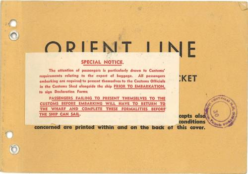 Orient Line passenger ticket issued to Miss E Cox