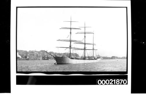 Three masted barque moored to a buoy in Sydney Harbour