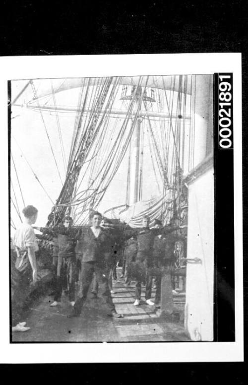 Petty officers, cadets and crew of British training ship MEDWAY
