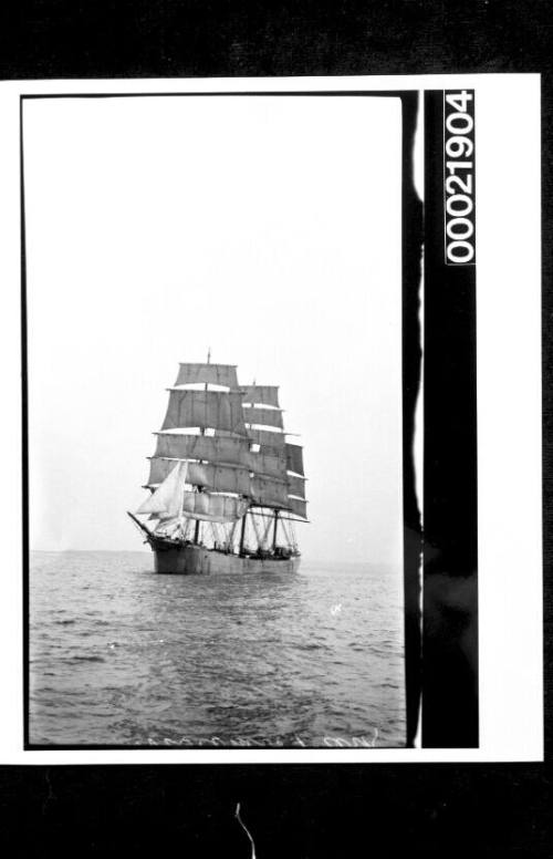 Three-masted full rigged ship WISCOMBE PARK at the Farewell buoy, Sydney