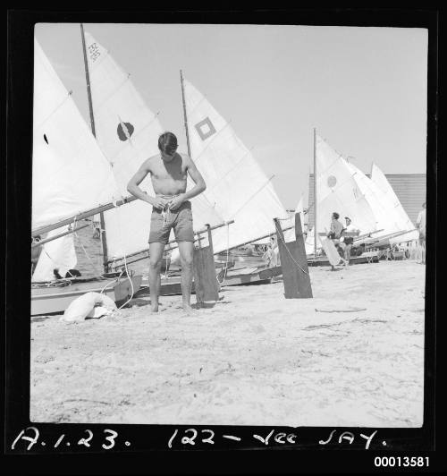 Vee Jay fleet rigged before going out to start of race at Middle Harbour