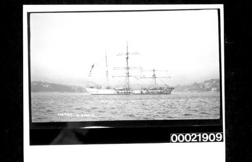 Three-masted French bounty ship MEZLY lying in Sydney Harbour after damage at sea