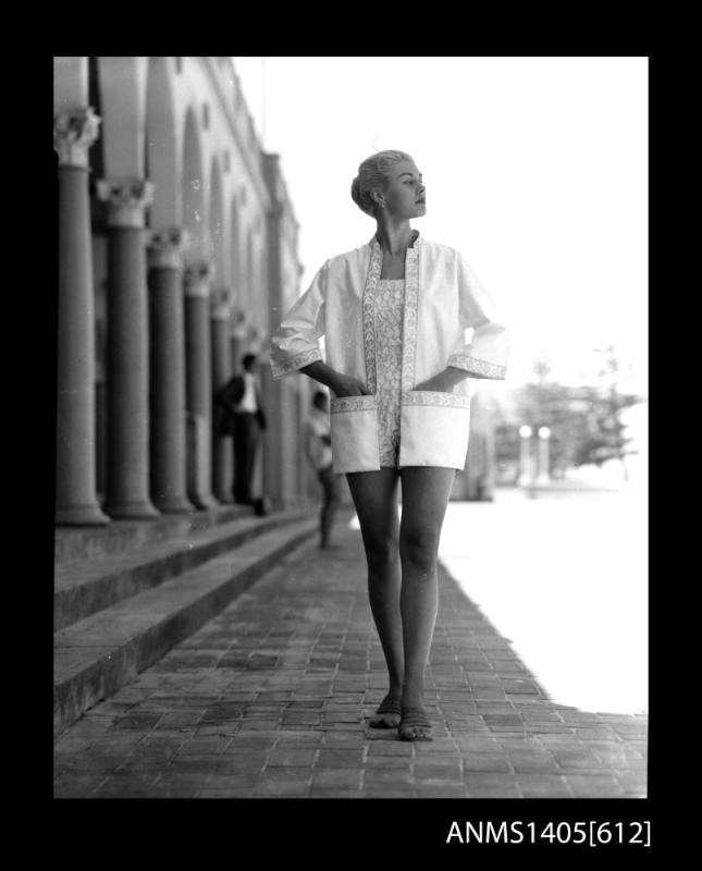 Model in jacket walking past Bondi Pavilion – Works – collections.sea ...