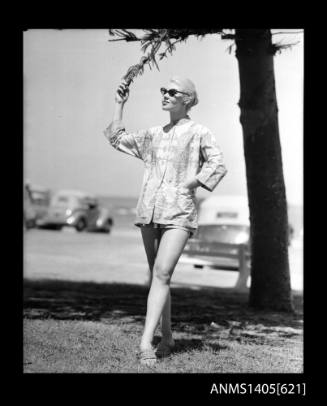 Model wearing a beach set at Bondi Beach