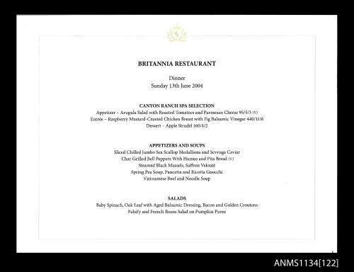 Britannia Restaurant menu 
