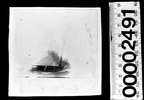 Damaged image of a starboard view of a yacht under sail