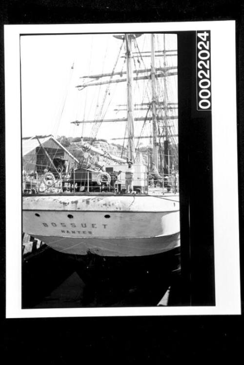 Three-masted full rigged French ship BOSSUET in dock at Newcastle and leaving port