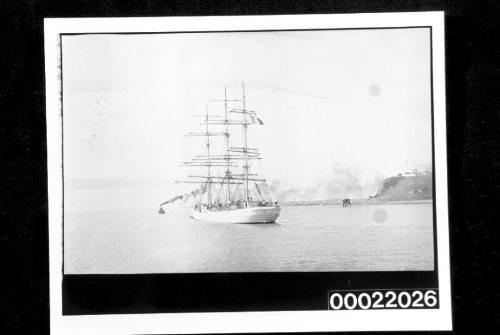 Three-masted full rigged French ship BOSSUET in dock at Newcastle and leaving port