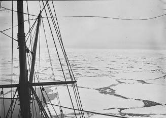 Pack ice viewed through ship's rigging