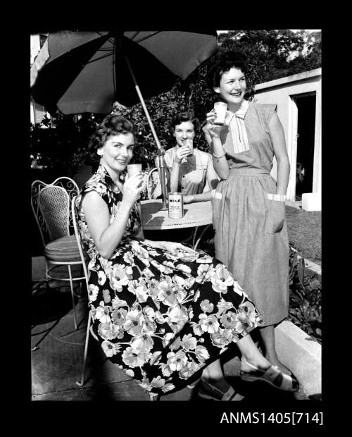 Negative depicting three women modelling casual wear