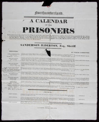 A Calendar of the Prisoners in the Gaol of our Sovereign Majesty... 19th Day of August 1829