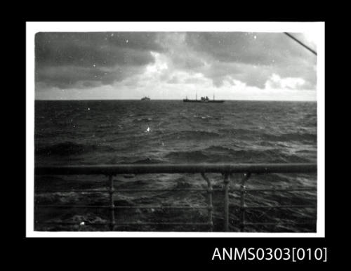 Starboard view of a small cargo ship