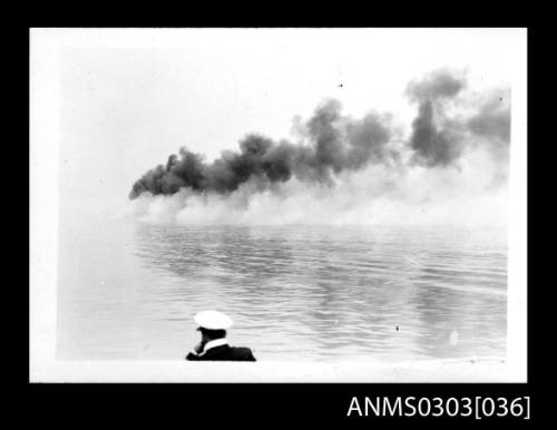 Attack on Bandar Shapur, Iran, enemy ships on fire, August 1941