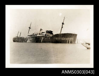 Scuttled enemy merchant ship at Bandar Shapur, Iran, after the port's capture in August 1941