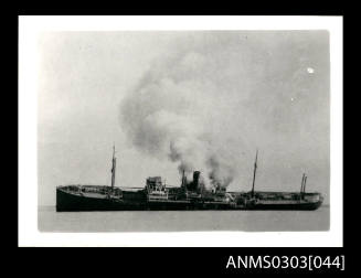 Enemy ship on fire and listing during the attack on Bandar Shapur