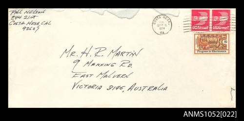 Envelope addressed to Mr H R Martin from Phil Nelson