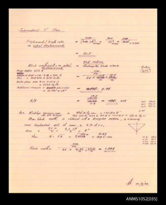 Handwritten notes by Roy Martin relating to data for international C Class vessels