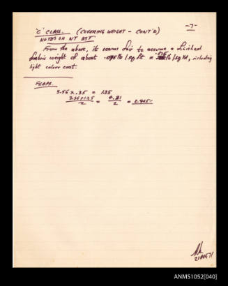 Handwritten notes by Roy Martin relating to C Class covering weight