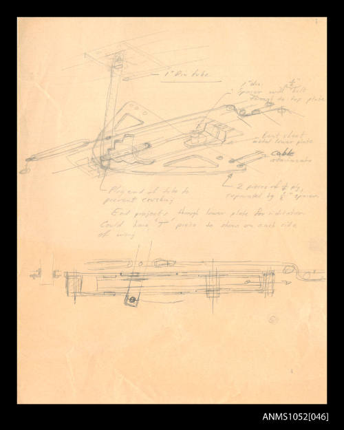 Hand drawn pencil drawings with measurements and notes