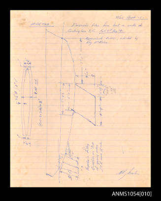 Notes showing diagrams and measurements of the yacht MARTINE