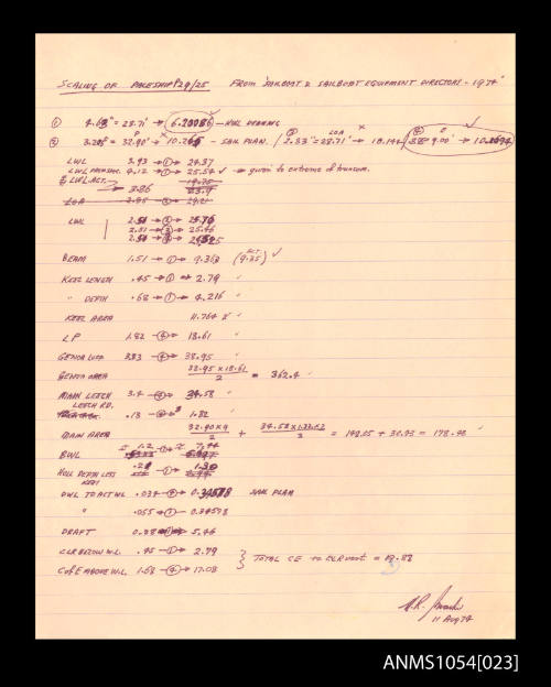 Calculations by Roy Martin on scaling of PACESHIP 29/25