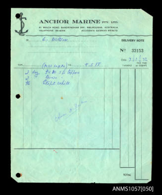 Invoice for Anchor Martine Pty Ltd, to L Dobson for MISS NYLEX