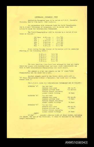 Document discussing Australian Catamaran Week