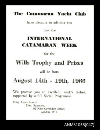 Pamphlet advertising International Catamaran Week