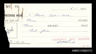 Receipt and entry forms related to the International C Class Catamarans Association of Australia’s Australian Championships 1966