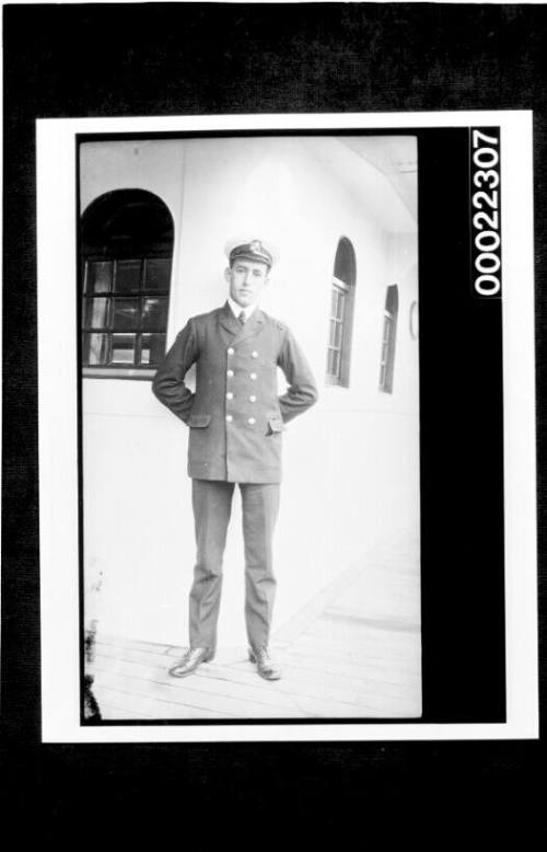 Ships and steamer crews, man standing