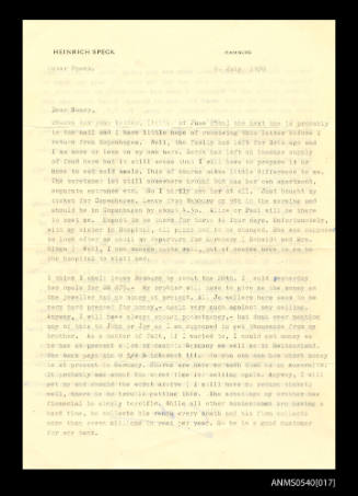 Letter from Oskar Speck to Nancy Steele