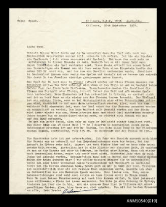 Letter from Oskar Speck to his sister Emmi