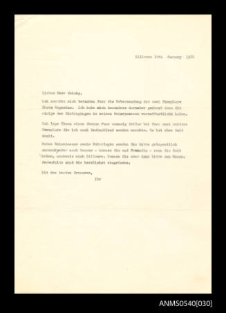 Letter from Oskar Speck to Wolfgang Czichy, of Europa Kurier Publishing Group