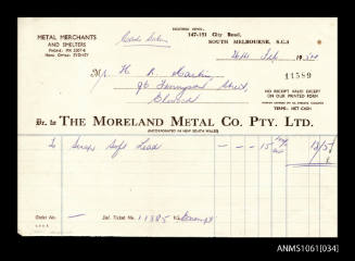 Receipt from The Moreland Metal Co Pty Ltd to Mr H R Martin, 26 February 1964