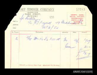 Receipt for H R Martin for the purchase of two items