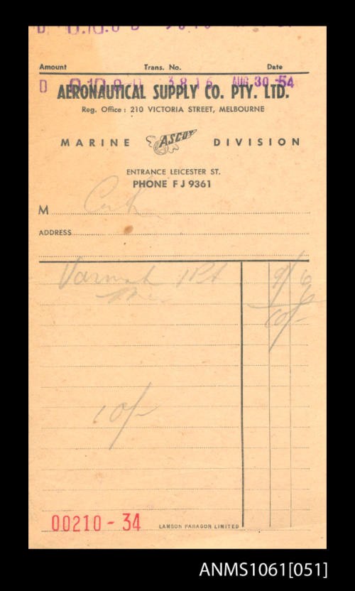 Receipt from Aeronautical Supply Co Pty Ltd