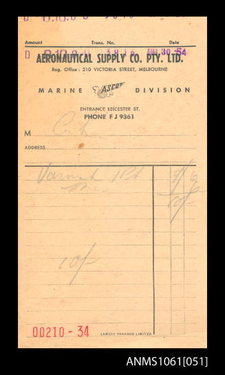 Receipt from Aeronautical Supply Co Pty Ltd