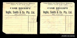 Cash receipts from Inglis, Smith and Co Pty Ltd, Ship Chandlers, dated 30 October 1954