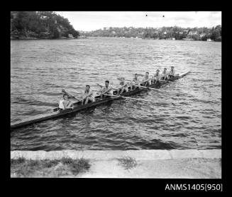 Negative depicting rowers from the Mosman Rowing Club in a rowing eight