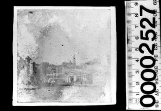 Badly damaged image of Sydney buildings, possibly St Andrews and Town Hall